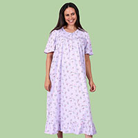 Print Long Nightgown with Short Sleeves