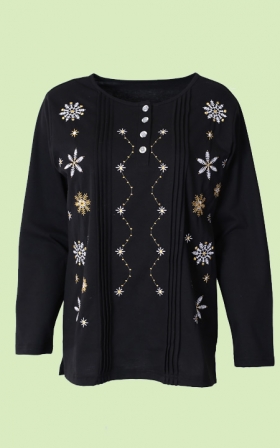 Snowflake Embroidered Pintuck Top