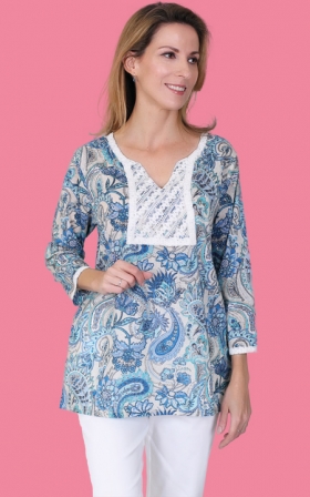 Cotton Paisley Tunic with Lace