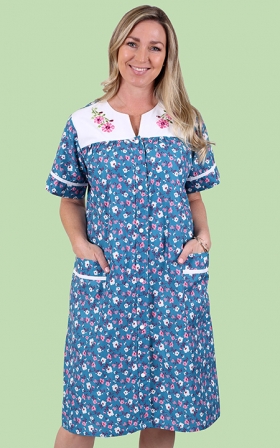 Deep Teal Floral Snap Front Duster