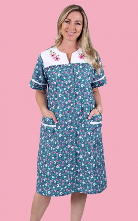 Deep Teal Floral Snap Front Duster