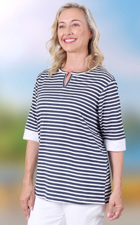 Split Neck Stripe Tee