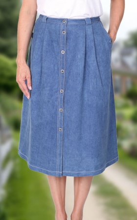 Denim Button-Front Skirt