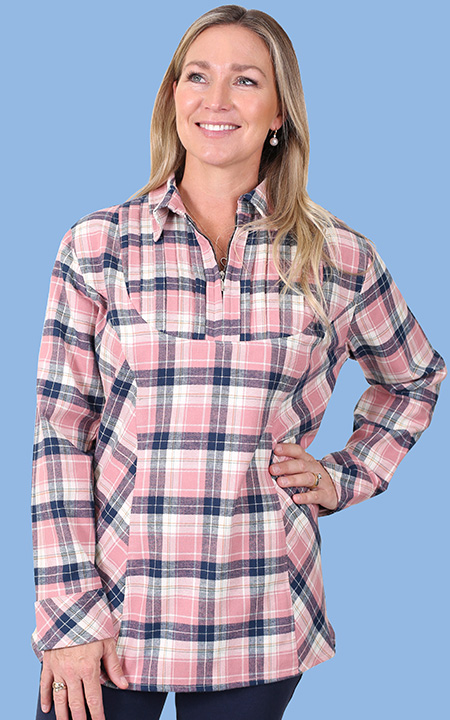 Zip Pintuck Flannel Shirt