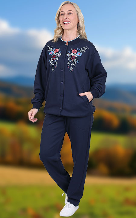 Fleece Embroidered Cardigan and Pants