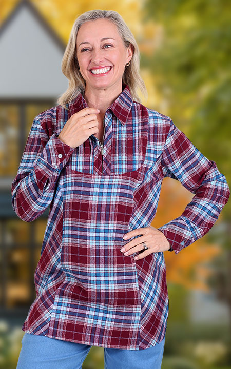 Burgundy and Blue Plaid Flannel Shirt
