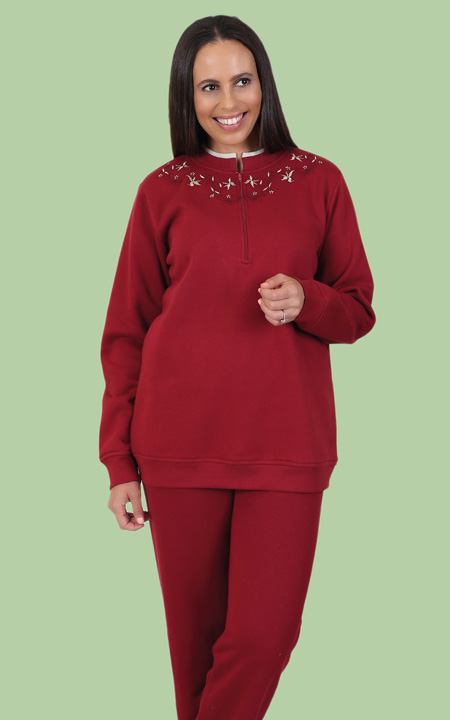 Embroidered Zip Fleece Top