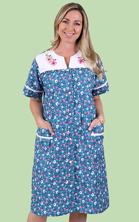 Deep Teal Floral Snap Front Duster