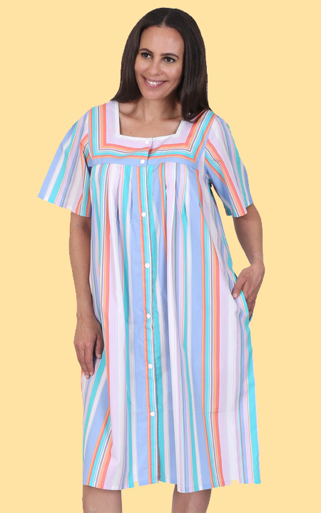 Stripe Snap Button Front Duster