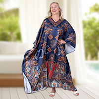 Navy Paisley Satin Caftan