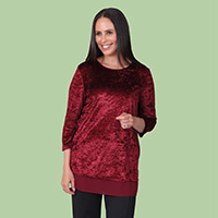 Panne Velour Top with Chiffon Trim