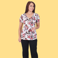 Short Sleeve Floral Top With Zip