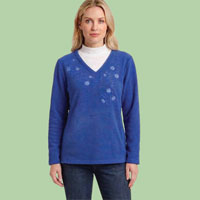 Mock Neck Fleece Embroidered Top