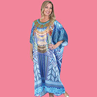 Satin Caftan Blue Aztec