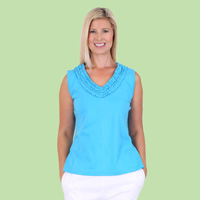 Sleeveless Top with Ruffle Neckline