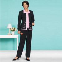 Contrast Embroidered 3 Piece Pantset